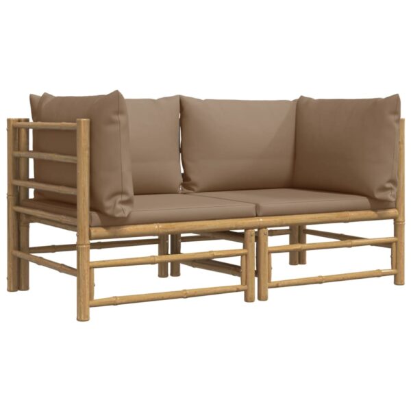 vidaXL Patio Corner Sofas with Taupe Cushions 2 pcs Bamboo - Image 3