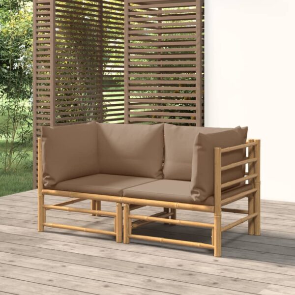 vidaXL Patio Corner Sofas with Taupe Cushions 2 pcs Bamboo