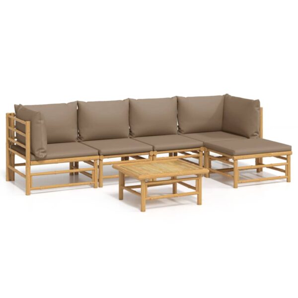 vidaXL 6 Piece Patio Lounge Set with Taupe Cushions Bamboo - Image 2