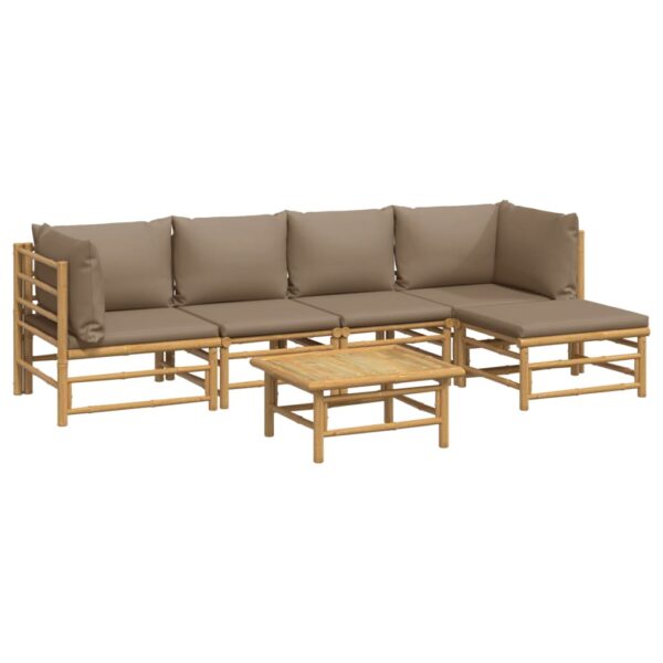 vidaXL 6 Piece Patio Lounge Set with Taupe Cushions Bamboo - Image 3