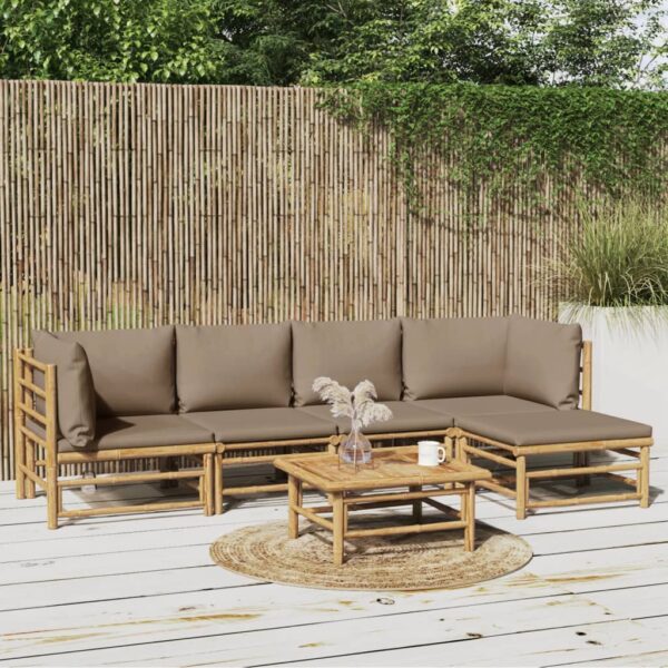 vidaXL 6 Piece Patio Lounge Set with Taupe Cushions Bamboo