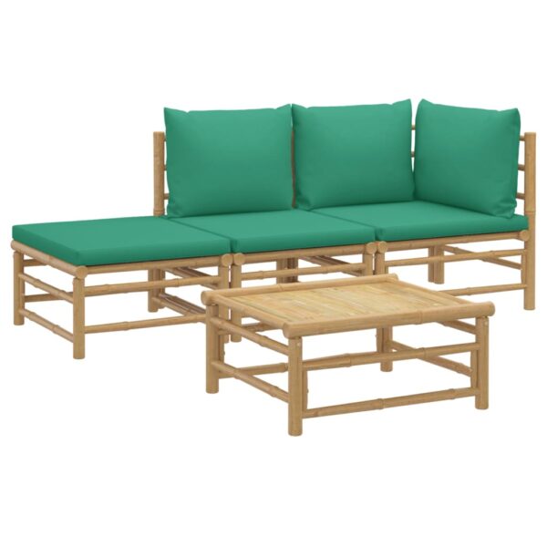 vidaXL 4 Piece Patio Lounge Set with Green Cushions Bamboo - Image 3