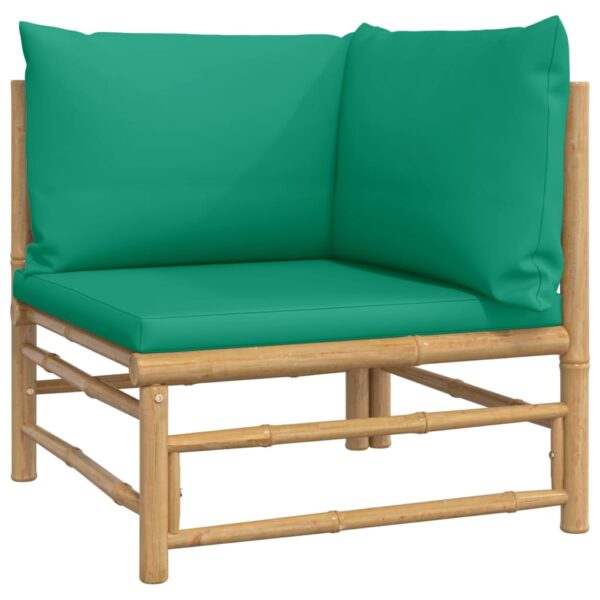 vidaXL 4 Piece Patio Lounge Set with Green Cushions Bamboo - Image 4