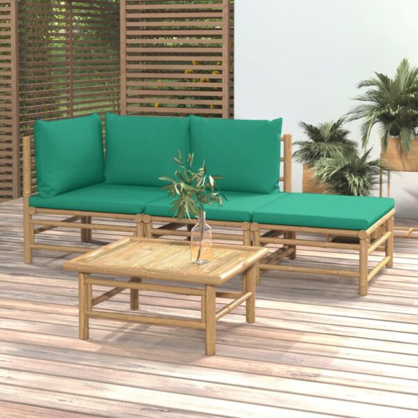 vidaXL 4 Piece Patio Lounge Set with Green Cushions Bamboo