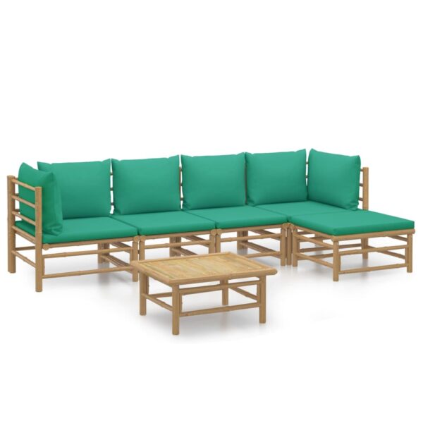 vidaXL 6 Piece Patio Lounge Set with Green Cushions Bamboo - Image 2