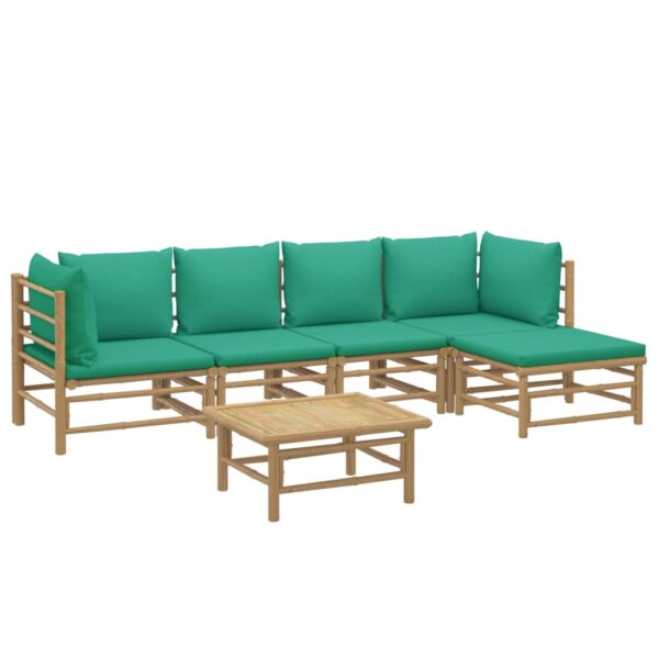 vidaXL 6 Piece Patio Lounge Set with Green Cushions Bamboo - Image 3