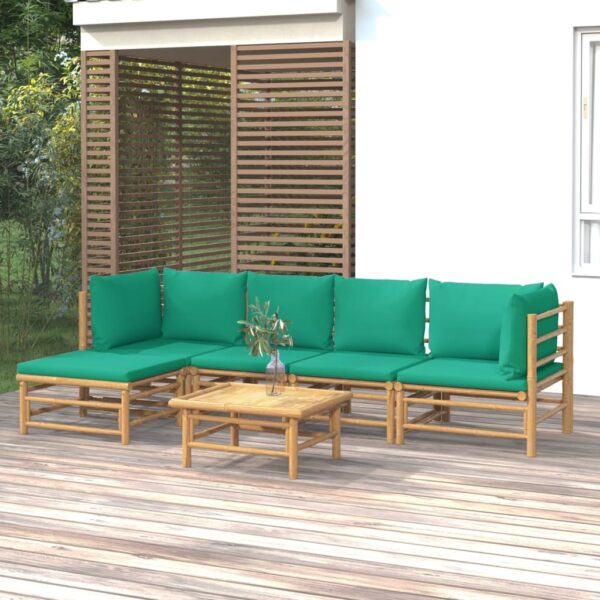 vidaXL 6 Piece Patio Lounge Set with Green Cushions Bamboo