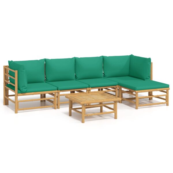 vidaXL 6 Piece Patio Lounge Set with Green Cushions Bamboo - Image 2