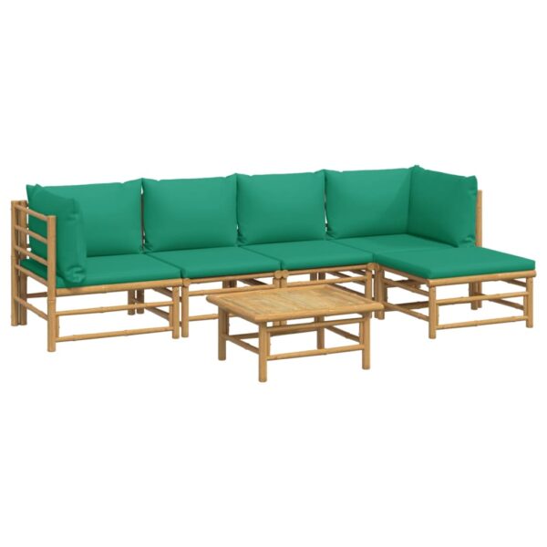 vidaXL 6 Piece Patio Lounge Set with Green Cushions Bamboo - Image 3