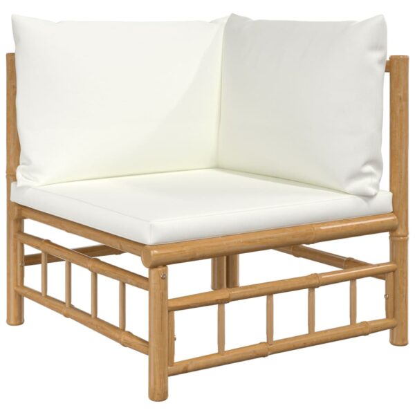 vidaXL 5 Piece Patio Lounge Set with Cream White Cushions Bamboo - Image 4