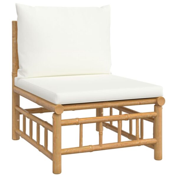 vidaXL 5 Piece Patio Lounge Set with Cream White Cushions Bamboo - Image 5