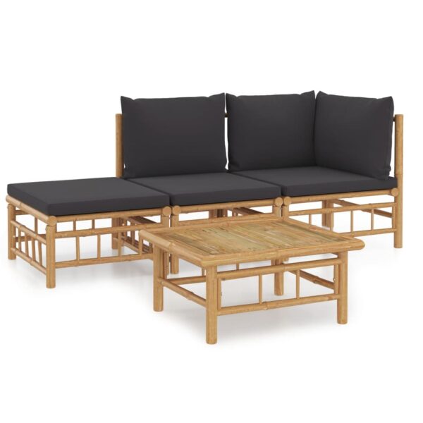 vidaXL 4 Piece Patio Lounge Set with Dark Gray Cushions Bamboo - Image 2