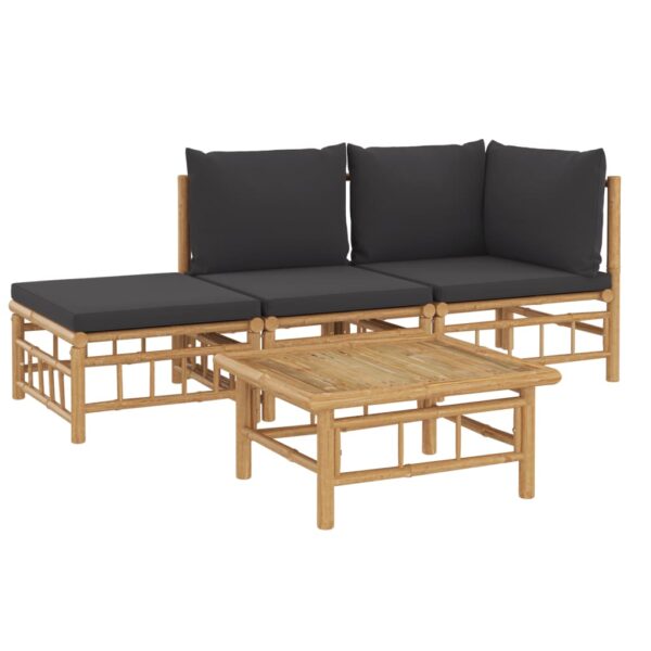 vidaXL 4 Piece Patio Lounge Set with Dark Gray Cushions Bamboo - Image 3