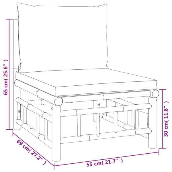 vidaXL 4 Piece Patio Lounge Set with Dark Gray Cushions Bamboo - Image 9