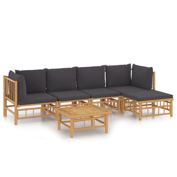 vidaXL 6 Piece Patio Lounge Set with Dark Gray Cushions Bamboo - Image 2