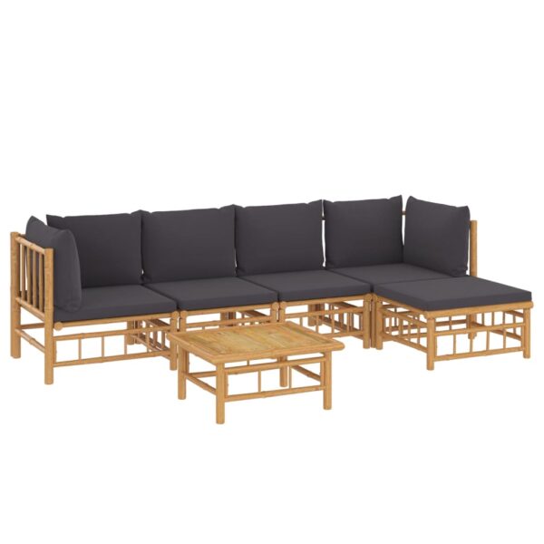 vidaXL 6 Piece Patio Lounge Set with Dark Gray Cushions Bamboo - Image 3