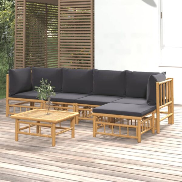 vidaXL 6 Piece Patio Lounge Set with Dark Gray Cushions Bamboo