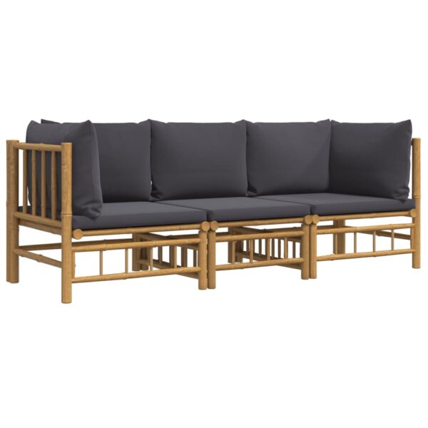 vidaXL 3 Piece Patio Lounge Set with Dark Gray Cushions Bamboo - Image 3