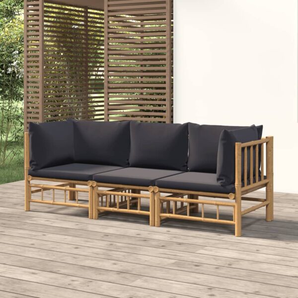 vidaXL 3 Piece Patio Lounge Set with Dark Gray Cushions Bamboo