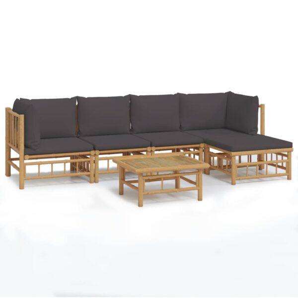 vidaXL 6 Piece Patio Lounge Set with Dark Gray Cushions Bamboo - Image 2