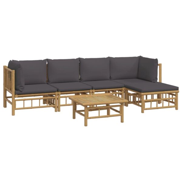 vidaXL 6 Piece Patio Lounge Set with Dark Gray Cushions Bamboo - Image 3