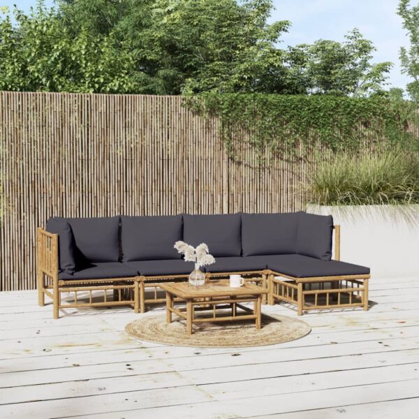 vidaXL 6 Piece Patio Lounge Set with Dark Gray Cushions Bamboo