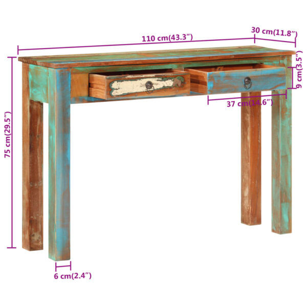 vidaXL Console Table 43.3"x11.8"x29.5" Solid Wood Reclaimed - Image 9