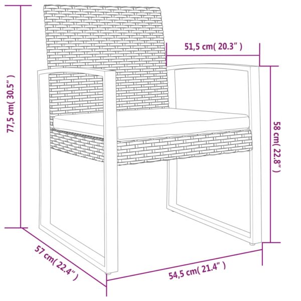 vidaXL Patio Dining Chairs 2 pcs Brown PP Rattan - Image 7