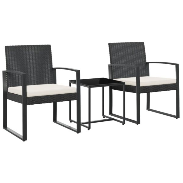 vidaXL 3 piece Patio Dining Set with Cushions Black PP Rattan - Image 2