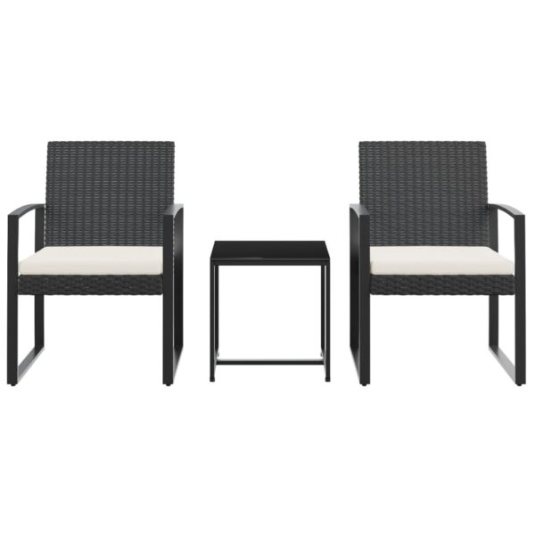 vidaXL 3 piece Patio Dining Set with Cushions Black PP Rattan - Image 3