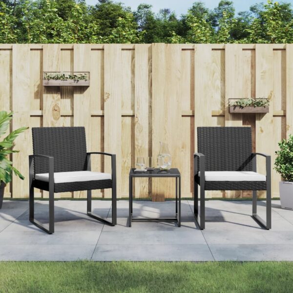 vidaXL 3 piece Patio Dining Set with Cushions Black PP Rattan