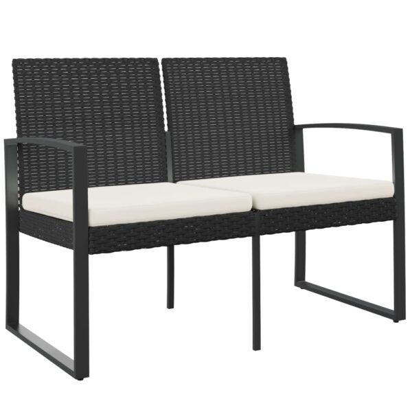 vidaXL 2-Seater Patio Bench with Cushions Black PP Rattan - Image 2