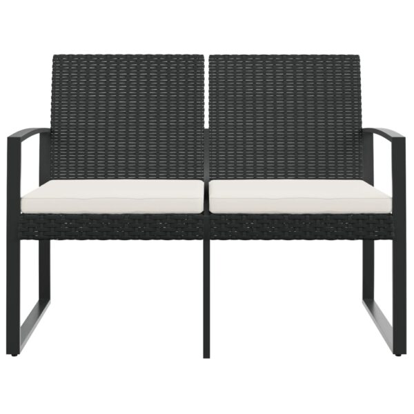 vidaXL 2-Seater Patio Bench with Cushions Black PP Rattan - Image 3