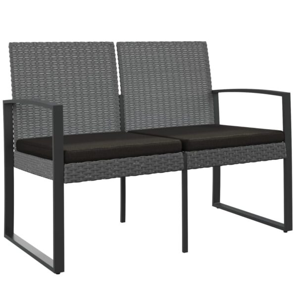 vidaXL 2-Seater Patio Bench with Cushions Dark Gray PP Rattan - Image 2