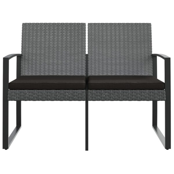 vidaXL 2-Seater Patio Bench with Cushions Dark Gray PP Rattan - Image 3