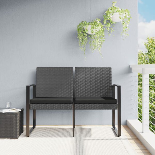 vidaXL 2-Seater Patio Bench with Cushions Dark Gray PP Rattan