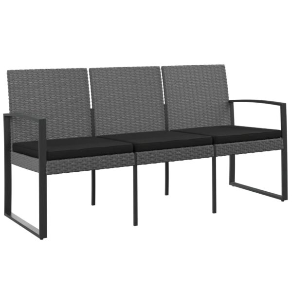 vidaXL 3-Seater Patio Bench with Cushions Dark Gray PP Rattan - Image 2