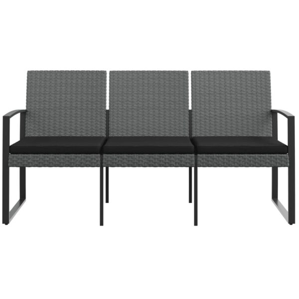 vidaXL 3-Seater Patio Bench with Cushions Dark Gray PP Rattan - Image 3