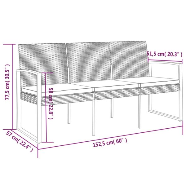 vidaXL 3-Seater Patio Bench with Cushions Dark Gray PP Rattan - Image 7