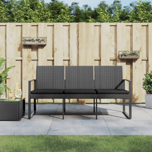 vidaXL 3-Seater Patio Bench with Cushions Dark Gray PP Rattan