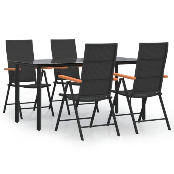 vidaXL 5 Piece Patio Dining Set Black and Brown Poly Rattan - Image 2