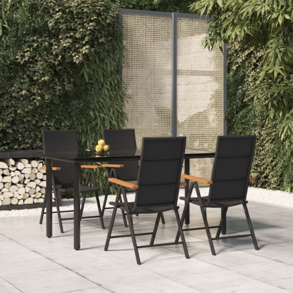 vidaXL 5 Piece Patio Dining Set Black and Brown Poly Rattan