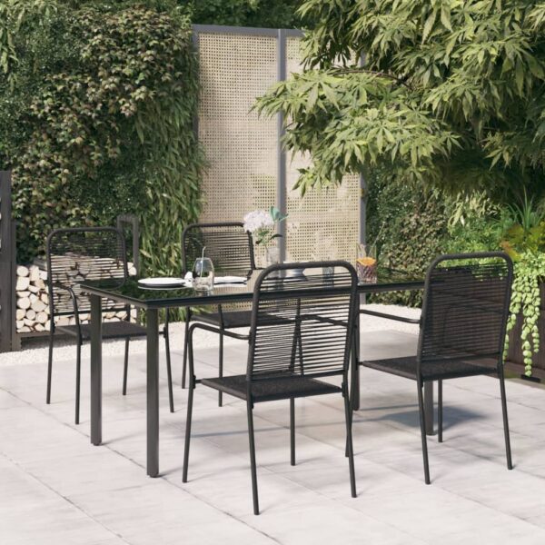 vidaXL 5 Piece Patio Dining Set Black Cotton Rope and Steel