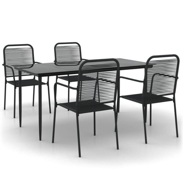 vidaXL 5 Piece Patio Dining Set Black Cotton Rope and Steel - Image 2