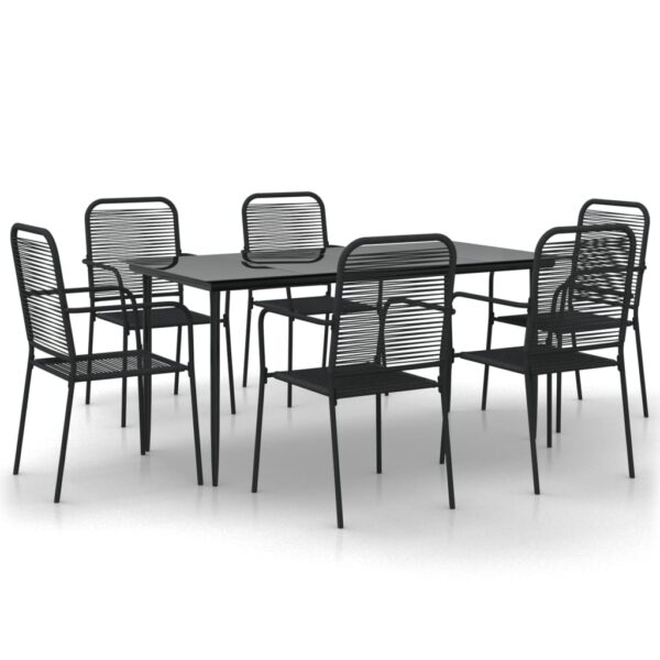 vidaXL 7 Piece Patio Dining Set Black Cotton Rope and Steel - Image 2