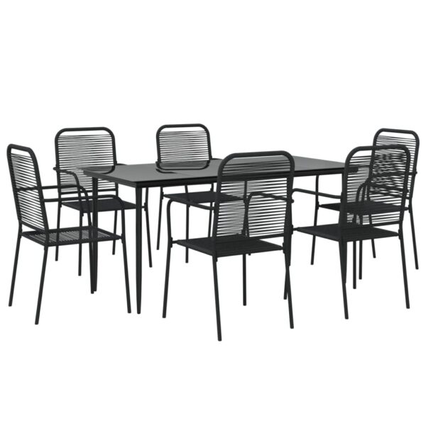 vidaXL 7 Piece Patio Dining Set Black Cotton Rope and Steel - Image 3