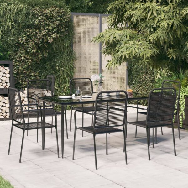 vidaXL 7 Piece Patio Dining Set Black Cotton Rope and Steel