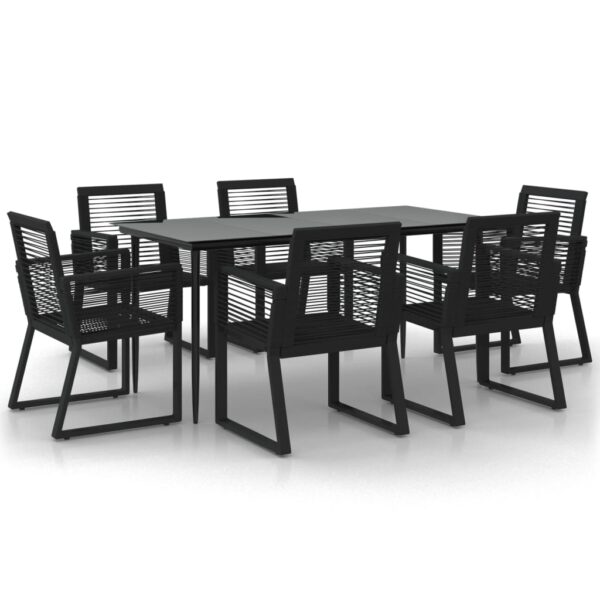 vidaXL 7 Piece Patio Dining Set Black PVC Rattan - Image 2