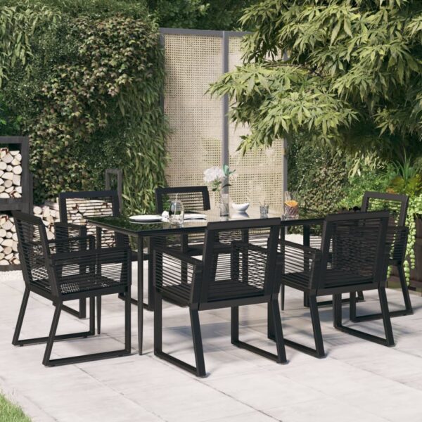 vidaXL 7 Piece Patio Dining Set Black PVC Rattan