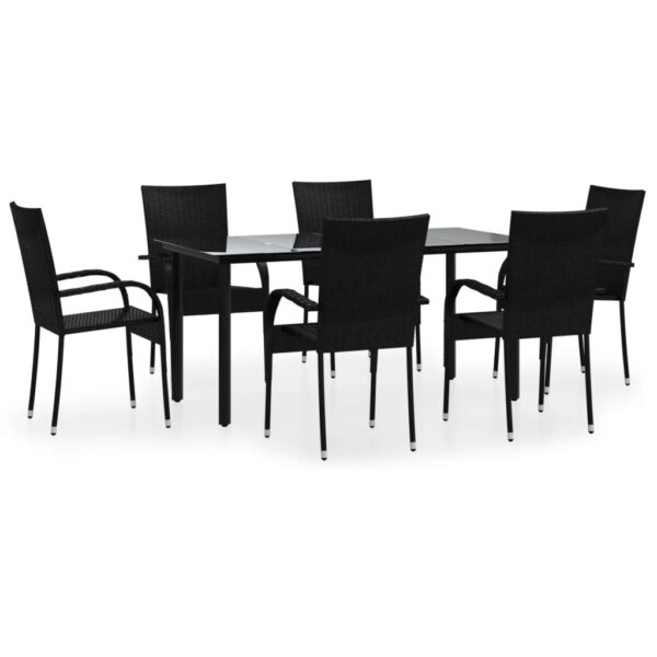 vidaXL 7 Piece Patio Dining Set Black Poly Rattan - Image 2